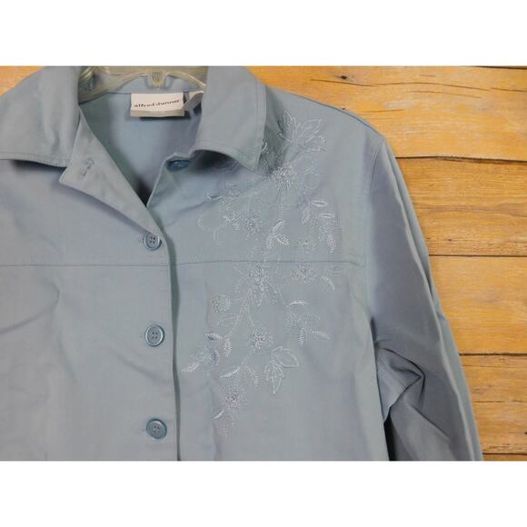 Vintage Alfred Dunner Jacket 12P Petite Blue Embroidered Flowers Casual - Picture 2 of 7